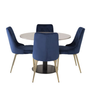Razzia, Velvet Deluxe – Ensemble repas rond – Gris – Table : ⌀106 Chaise : 66 x 88,5 x 50 cm