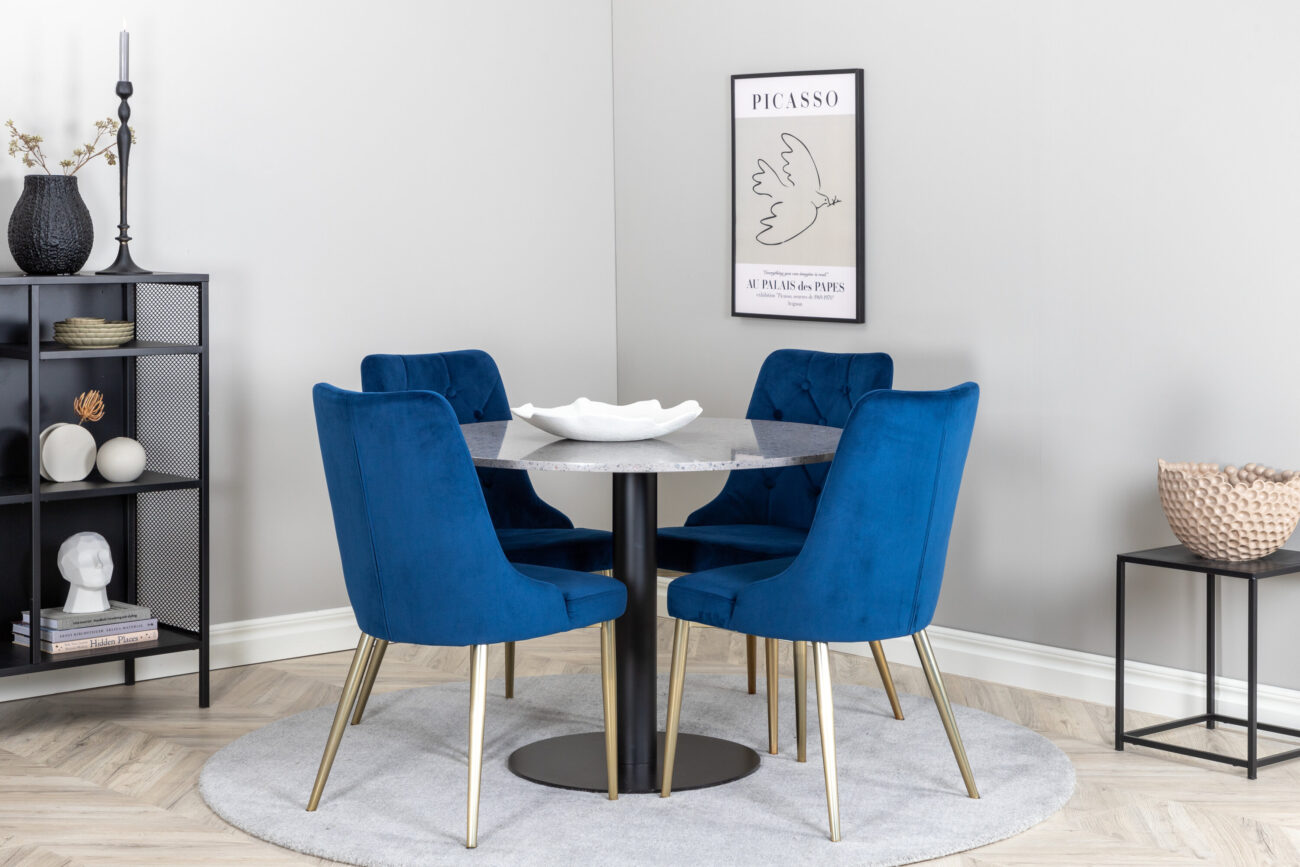 Razzia, Velvet Deluxe – Ensemble repas rond – Gris – Table : ⌀106 Chaise : 66 x 88,5 x 50 cm