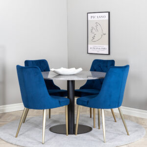 Razzia, Velvet Deluxe – Ensemble repas rond – Gris – Table : ⌀106 Chaise : 66 x 88,5 x 50 cm