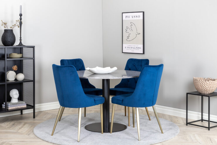 Razzia, Velvet Deluxe – Ensemble repas rond – Gris – Table : ⌀106 Chaise : 66 x 88,5 x 50 cm