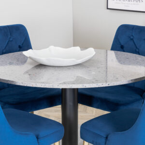 Razzia, Velvet Deluxe – Ensemble repas rond – Gris – Table : ⌀106 Chaise : 66 x 88,5 x 50 cm