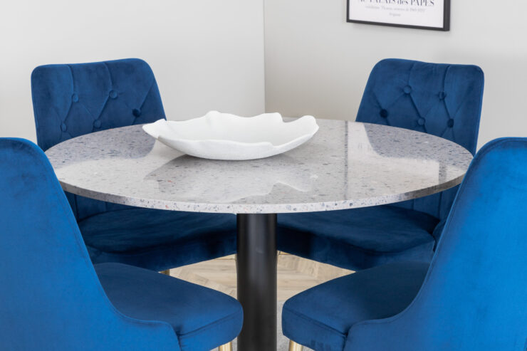 Razzia, Velvet Deluxe – Ensemble repas rond – Gris – Table : ⌀106 Chaise : 66 x 88,5 x 50 cm