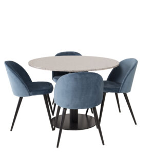 Razzia, Velvet – Ensemble repas rond – Gris – Table : ⌀106 Chaise : 57 x 76,5 x 50 cm