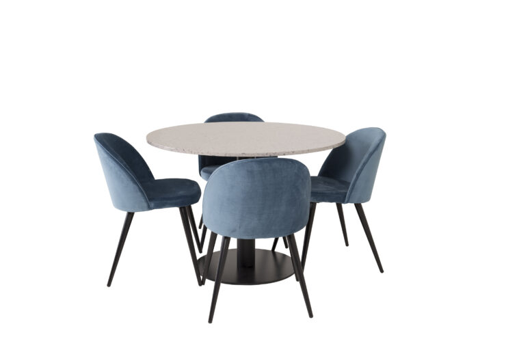 Razzia, Velvet – Ensemble repas rond – Gris – Table : ⌀106 Chaise : 57 x 76,5 x 50 cm