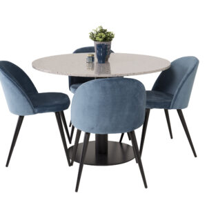 Razzia, Velvet – Ensemble repas rond – Gris – Table : ⌀106 Chaise : 57 x 76,5 x 50 cm