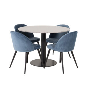 Razzia, Velvet – Ensemble repas rond – Gris – Table : ⌀106 Chaise : 57 x 76,5 x 50 cm