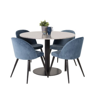 Razzia, Velvet – Ensemble repas rond – Gris – Table : ⌀106 Chaise : 57 x 76,5 x 50 cm