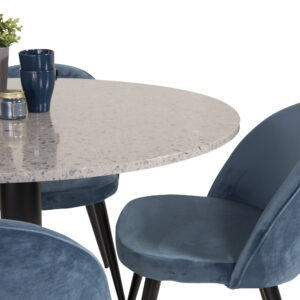 Razzia, Velvet – Ensemble repas rond – Gris – Table : ⌀106 Chaise : 57 x 76,5 x 50 cm