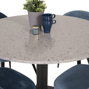 Razzia, Velvet – Ensemble repas rond – Gris – Table : ⌀106 Chaise : 57 x 76,5 x 50 cm