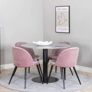 Razzia, Velvet – Ensemble repas rond – Gris – Table : ⌀106 Chaise : 57 x 76,5 x 50 cm
