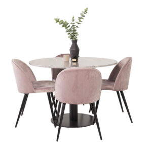 Razzia, Velvet – Ensemble repas rond – Gris – Table : ⌀106 Chaise : 57 x 76,5 x 50 cm