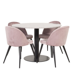 Razzia, Velvet – Ensemble repas rond – Gris – Table : ⌀106 Chaise : 57 x 76,5 x 50 cm