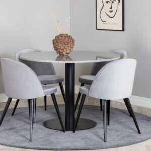 Razzia, Velvet – Ensemble repas rond – Gris – Table : ⌀106 Chaise : 57 x 76,5 x 50 cm