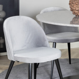 Razzia, Velvet – Ensemble repas rond – Gris – Table : ⌀106 Chaise : 57 x 76,5 x 50 cm