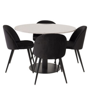 Razzia, Velvet – Ensemble repas rond – Gris – Table : ⌀106 Chaise : 57 x 76,5 x 50 cm