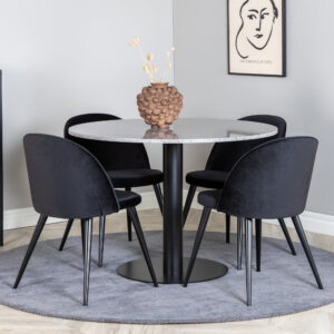 Razzia, Velvet – Ensemble repas rond – Gris – Table : ⌀106 Chaise : 57 x 76,5 x 50 cm