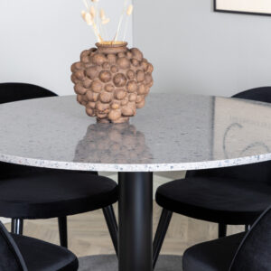 Razzia, Velvet – Ensemble repas rond – Gris – Table : ⌀106 Chaise : 57 x 76,5 x 50 cm