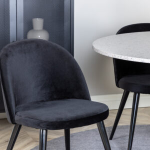 Razzia, Velvet – Ensemble repas rond – Gris – Table : ⌀106 Chaise : 57 x 76,5 x 50 cm