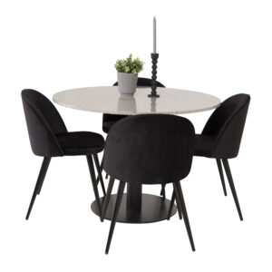 Razzia, Velvet – Ensemble repas rond – Gris – Table : ⌀106 Chaise : 57 x 76,5 x 50 cm