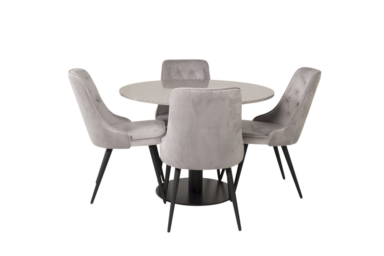 Razzia, Velvet Deluxe – Ensemble repas rond – Gris – Table : ⌀106 Chaise : 66 x 88,5 x 50 cm