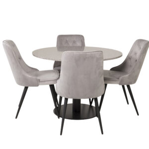 Razzia, Velvet Deluxe – Ensemble repas rond – Gris – Table : ⌀106 Chaise : 66 x 88,5 x 50 cm