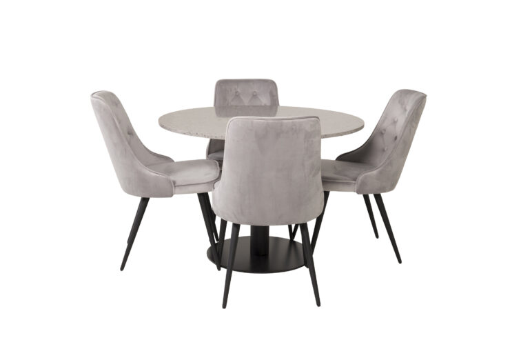Razzia, Velvet Deluxe – Ensemble repas rond – Gris – Table : ⌀106 Chaise : 66 x 88,5 x 50 cm