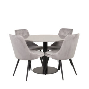 Razzia, Velvet Deluxe – Ensemble repas rond – Gris – Table : ⌀106 Chaise : 66 x 88,5 x 50 cm