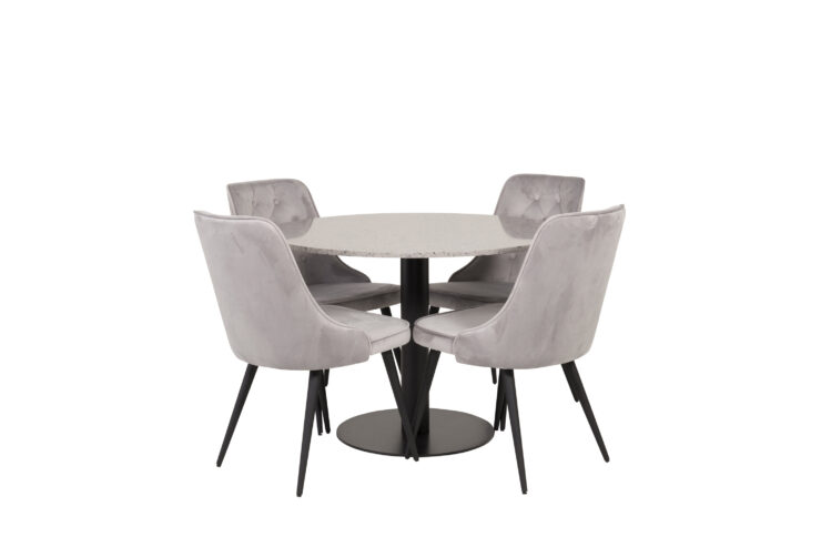 Razzia, Velvet Deluxe – Ensemble repas rond – Gris – Table : ⌀106 Chaise : 66 x 88,5 x 50 cm