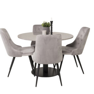 Razzia, Velvet Deluxe – Ensemble repas rond – Gris – Table : ⌀106 Chaise : 66 x 88,5 x 50 cm