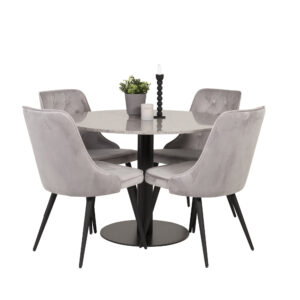 Razzia, Velvet Deluxe – Ensemble repas rond – Gris – Table : ⌀106 Chaise : 66 x 88,5 x 50 cm