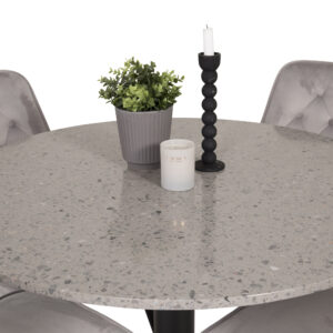 Razzia, Velvet Deluxe – Ensemble repas rond – Gris – Table : ⌀106 Chaise : 66 x 88,5 x 50 cm