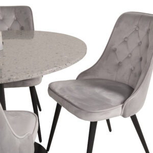Razzia, Velvet Deluxe – Ensemble repas rond – Gris – Table : ⌀106 Chaise : 66 x 88,5 x 50 cm