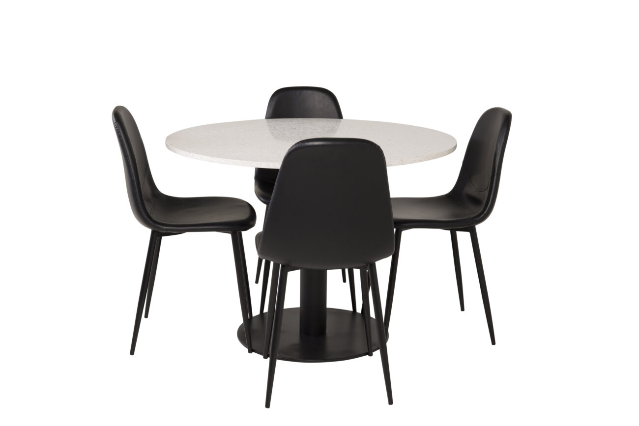 Razzia, Polar – Ensemble repas rond – Blanc – Table : ⌀106 Chaise : 43 x 85,3 x 43,5 cm