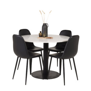 Razzia, Polar – Ensemble repas rond – Blanc – Table : ⌀106 Chaise : 43 x 85,3 x 43,5 cm