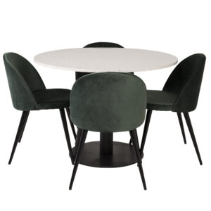 Razzia, Velvet – Ensemble repas rond – Blanc – Table : ⌀106 Chaise : 57 x 76,5 x 50 cm