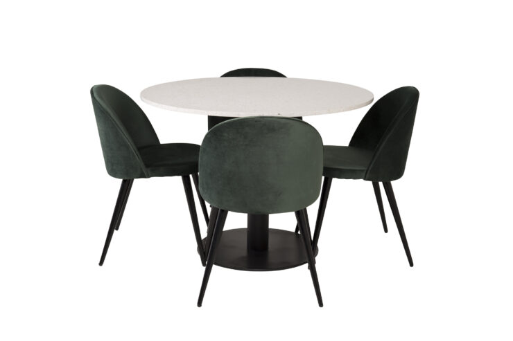 Razzia, Velvet – Ensemble repas rond – Blanc – Table : ⌀106 Chaise : 57 x 76,5 x 50 cm