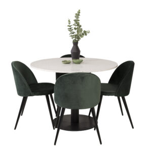 Razzia, Velvet – Ensemble repas rond – Blanc – Table : ⌀106 Chaise : 57 x 76,5 x 50 cm