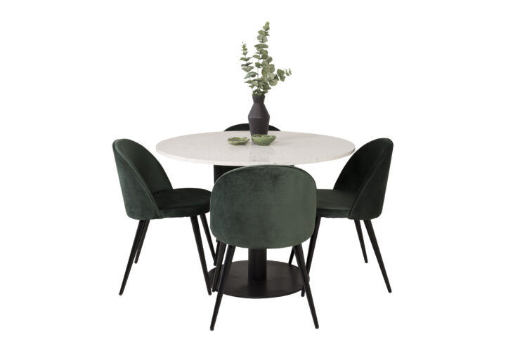 Razzia, Velvet – Ensemble repas rond – Blanc – Table : ⌀106 Chaise : 57 x 76,5 x 50 cm