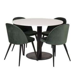 Razzia, Velvet – Ensemble repas rond – Blanc – Table : ⌀106 Chaise : 57 x 76,5 x 50 cm