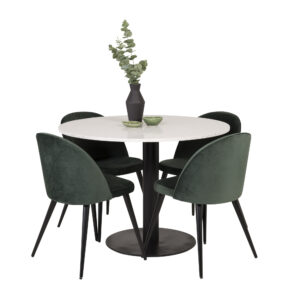 Razzia, Velvet – Ensemble repas rond – Blanc – Table : ⌀106 Chaise : 57 x 76,5 x 50 cm