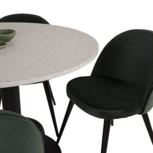 Razzia, Velvet – Ensemble repas rond – Blanc – Table : ⌀106 Chaise : 57 x 76,5 x 50 cm