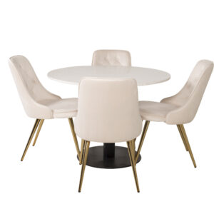 Razzia, Velvet Deluxe – Ensemble repas rond – Blanc – Table : ⌀106 Chaise : 66 x 88,5 x 50 cm