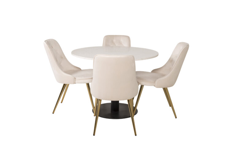 Razzia, Velvet Deluxe – Ensemble repas rond – Blanc – Table : ⌀106 Chaise : 66 x 88,5 x 50 cm