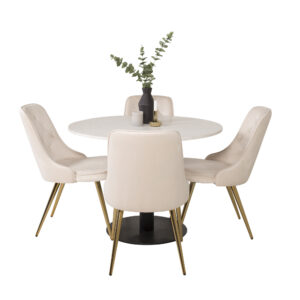 Razzia, Velvet Deluxe – Ensemble repas rond – Blanc – Table : ⌀106 Chaise : 66 x 88,5 x 50 cm