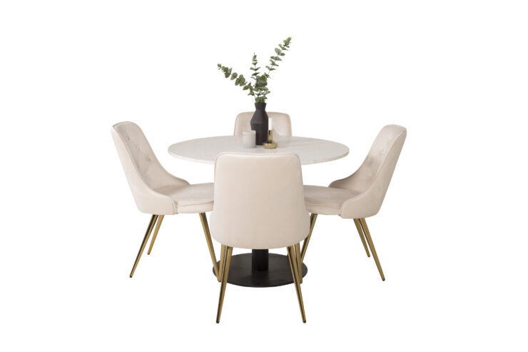 Razzia, Velvet Deluxe – Ensemble repas rond – Blanc – Table : ⌀106 Chaise : 66 x 88,5 x 50 cm