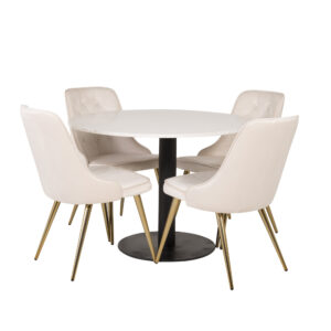 Razzia, Velvet Deluxe – Ensemble repas rond – Blanc – Table : ⌀106 Chaise : 66 x 88,5 x 50 cm