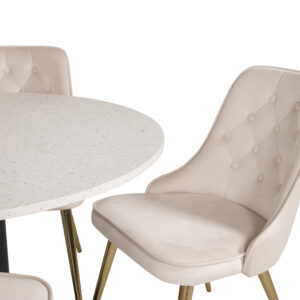 Razzia, Velvet Deluxe – Ensemble repas rond – Blanc – Table : ⌀106 Chaise : 66 x 88,5 x 50 cm
