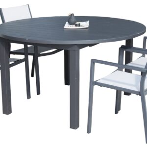 Marbella, Copacabana – Ensemble repas – Noir – Table : ⌀140 Chaise : 60,5 x 88 x 60 cm