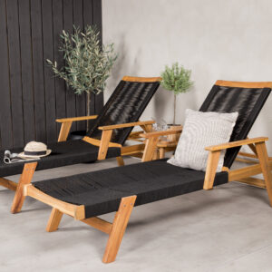 Little John, Chania – Salon lounge – Naturel – Table : ⌀40 Chaise : 73 x 35 x 200 cm