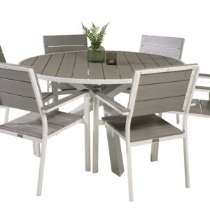 Parma, Levels – Ensemble repas – Gris – Table : ⌀140 Chaise : 59 x 89 x 57 cm